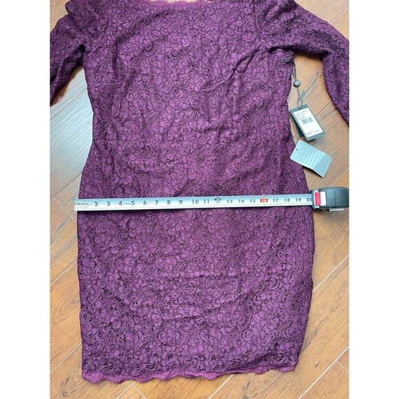 NWT Adrianna Papell Women’s Size 16 Purple V-Back 3/4 Sleeve Lace Sheath Dress - Picture 8 of 13